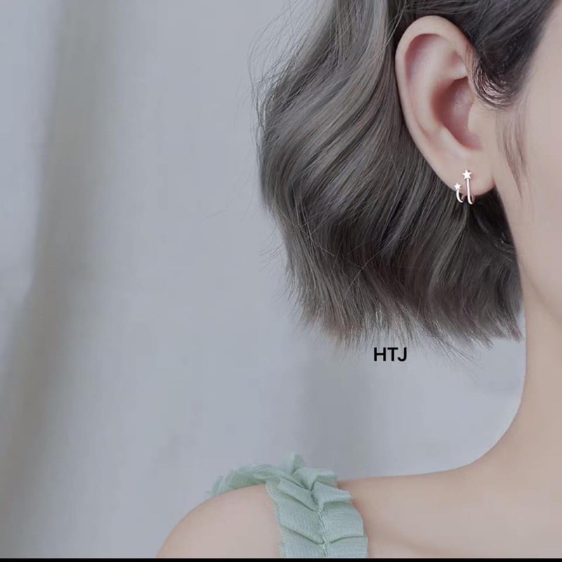Bông tai ngôi sao đôi - kiểu đeo cá tính , hàng chuẩn bạc ta( có ảnh thật)