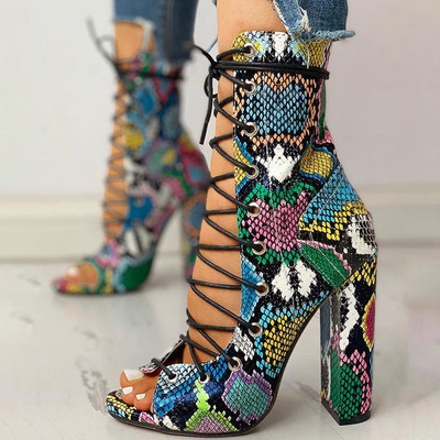 Giày sandal họa tiết da rắn thời trang mùa hè châu âu 2020