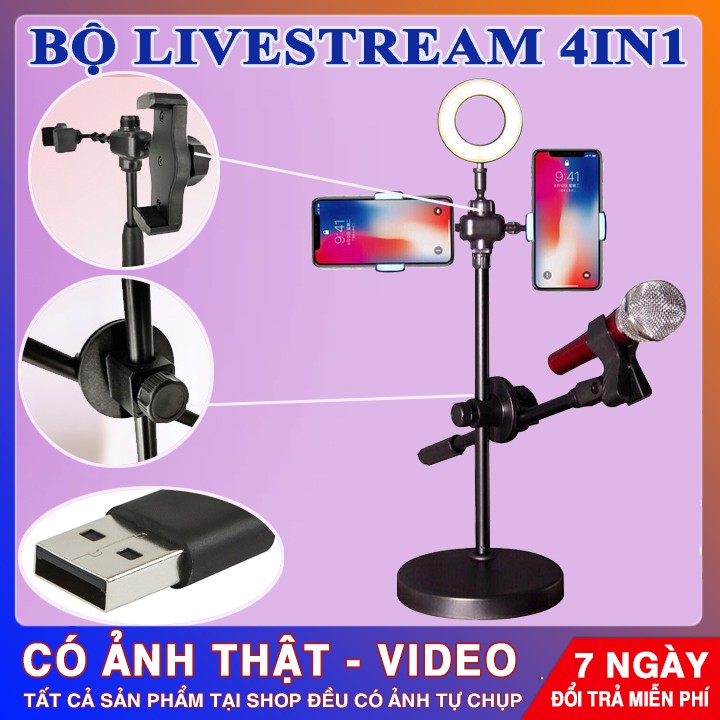 BỘ ĐÈN LED LIVESTREAM 4 IN 1 | THIẾT KẾ ĐA NĂNG - ĐÈN LED CHUYỂN 3 MÀU - CÓ GIÁ ĐỠ MIC | Lỗi 1 Đổi 1 - 25002