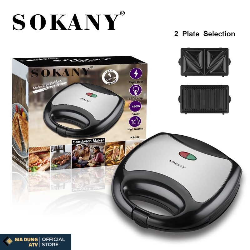 Máy kẹp bánh mì , máy nướng bánh mì sandwith SOKANY KJ 102 (BẢO HÀNH 6 THÁNG) cao cấp tiện lợi