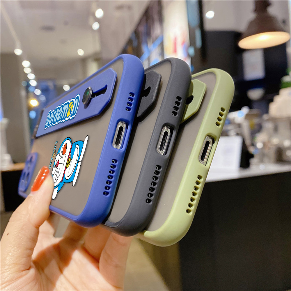Cho Oppo Reno 5 Pro 5G Reno 4 Reno 3 Pro 4G R9S Vỏ hoạt hình Doraemon Ốp lưng chống sốc Mặt sau mờ Bảo vệ toàn bộ ống kính Vỏ bảo vệ điện thoại