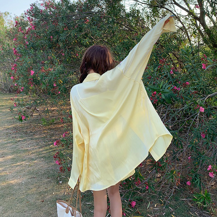 QKOOLE  Áo Sơ Mi Tay Dài Dáng Rộng Chống Nắng Thời Trang Hàn Quốc Cho Nữ