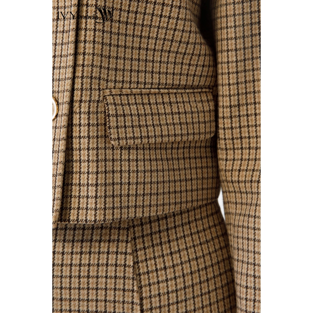 Áo khoác dạ kẻ nữ IVY moda MS 70M7094