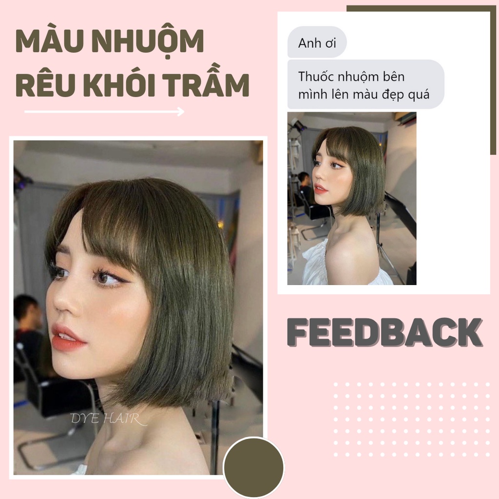 Thuốc nhuộm tóc, thuốc nhuộm tóc NÂU RÊU, DYE.HAIR, tặng kèm oxy trợ dưỡng và bao tay