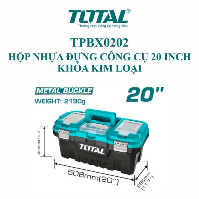 THÙNG NHỰA ĐỰNG ĐỒ NGHỀ TOTAL 20 INCH MÓC KHÓA KIM LOẠI MODEL: TPBX0202