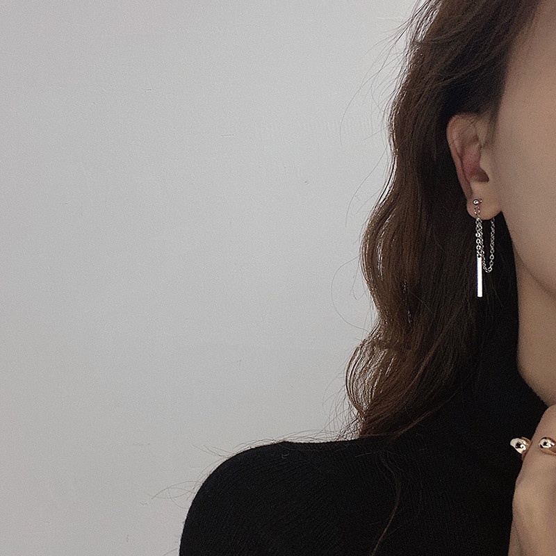 Đôi Khuyên tai dáng dài PAPAOZHU bằng bạc thời trang sành điệu cho nữ