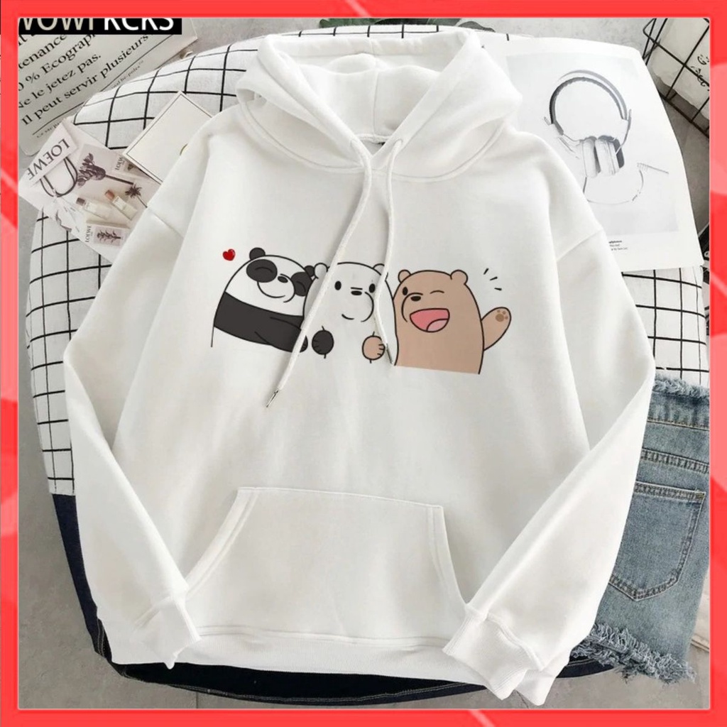 Áo Hoodie Nữ Familylove - Áo khoác Hoodie nữ form rộng họa tiết ba chú gấu đáng yêu chất liệu cotton 100% nỉ da cá