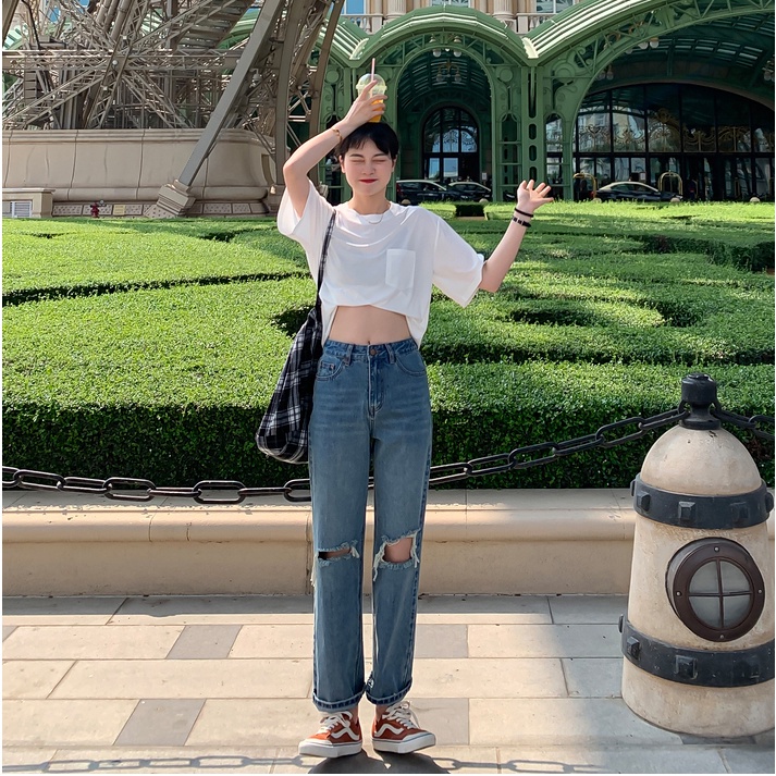 Quần jean nữ SUXI ống đứng cạp cao thời trang mùa hè