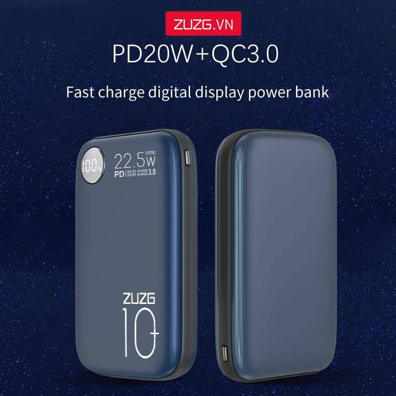 Sạc dự phòng10000mah mini sạc nhanh hai chiều PD+QC3.0 chính hãng ZUZG J35