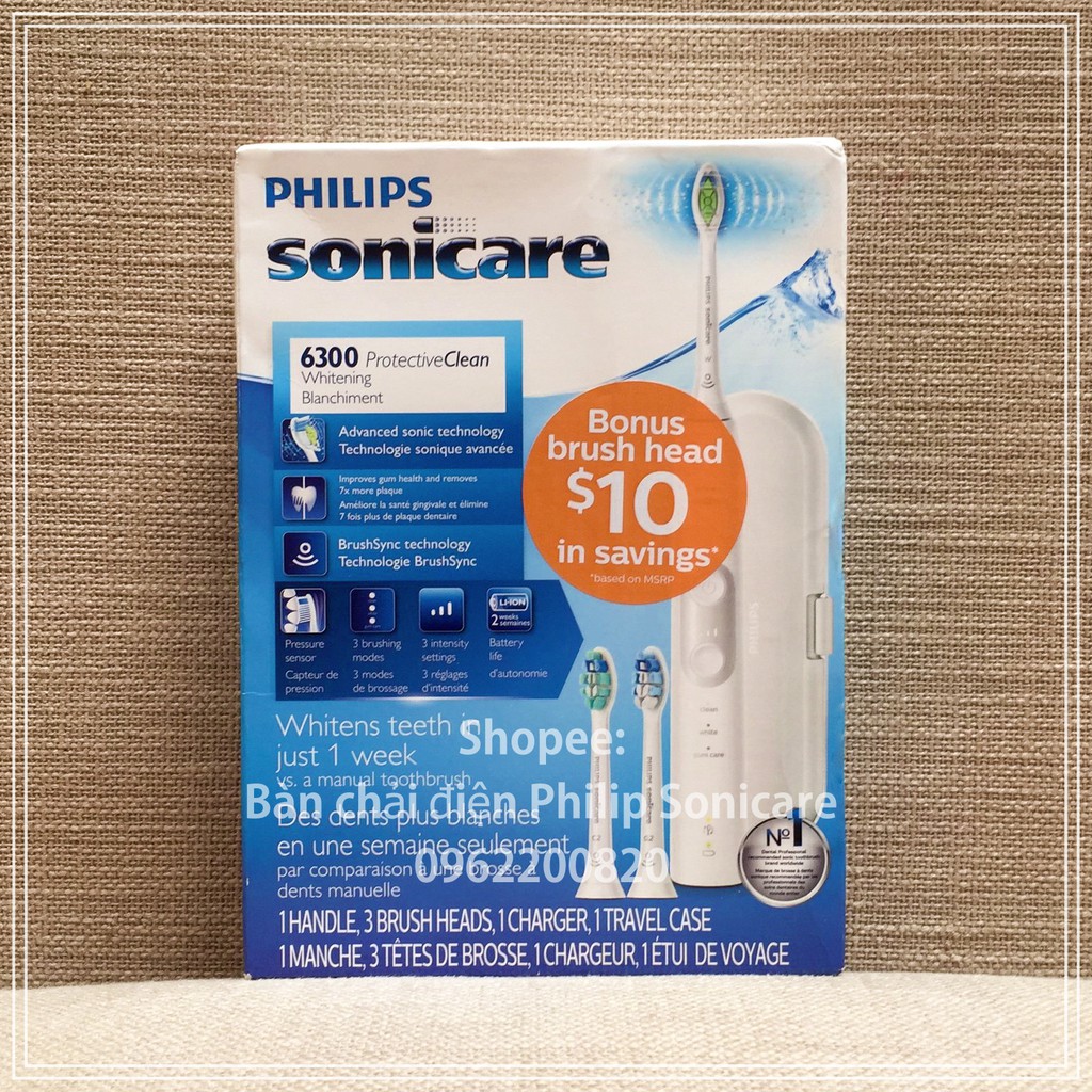 [HOT] - Philips 6300_Bàn chải điện Philips Sonicare ProtectiveClean 6300 đi kèm 3 đầu chải