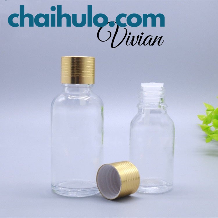 Chai lọ thủy tinh đựng tinh dầu, serum thân trong suốt nắp vặn vàng nhỏ giọt