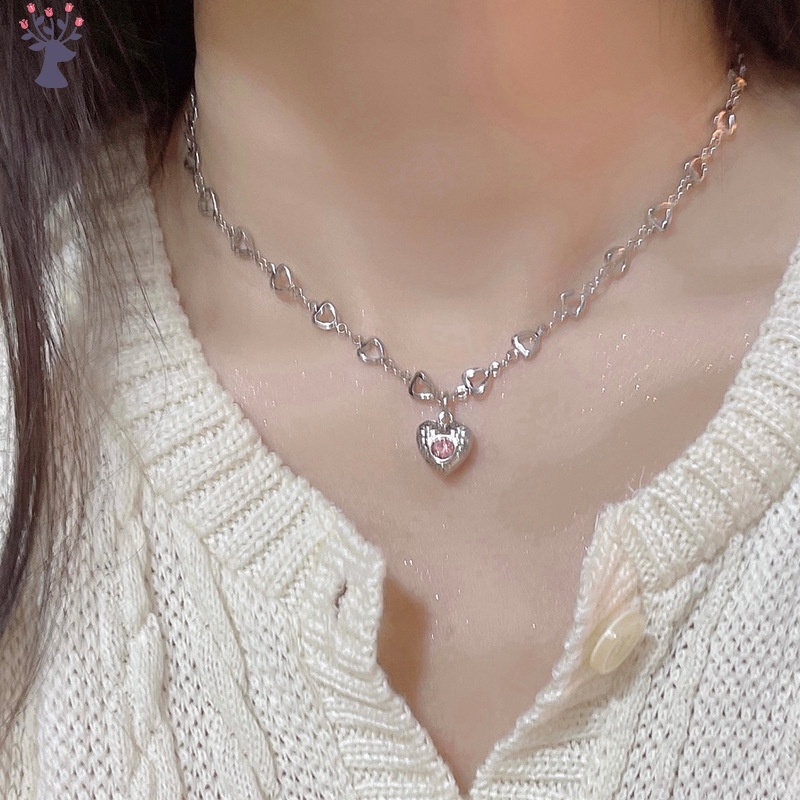 Dây Chuyền Hình Trái Tim Đính Đá Sang Trọng Cho Nữ