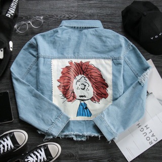 ÁO KHOÁC JEAN NỮ IN HÌNH CÔ GÁI SIÊU YÊU