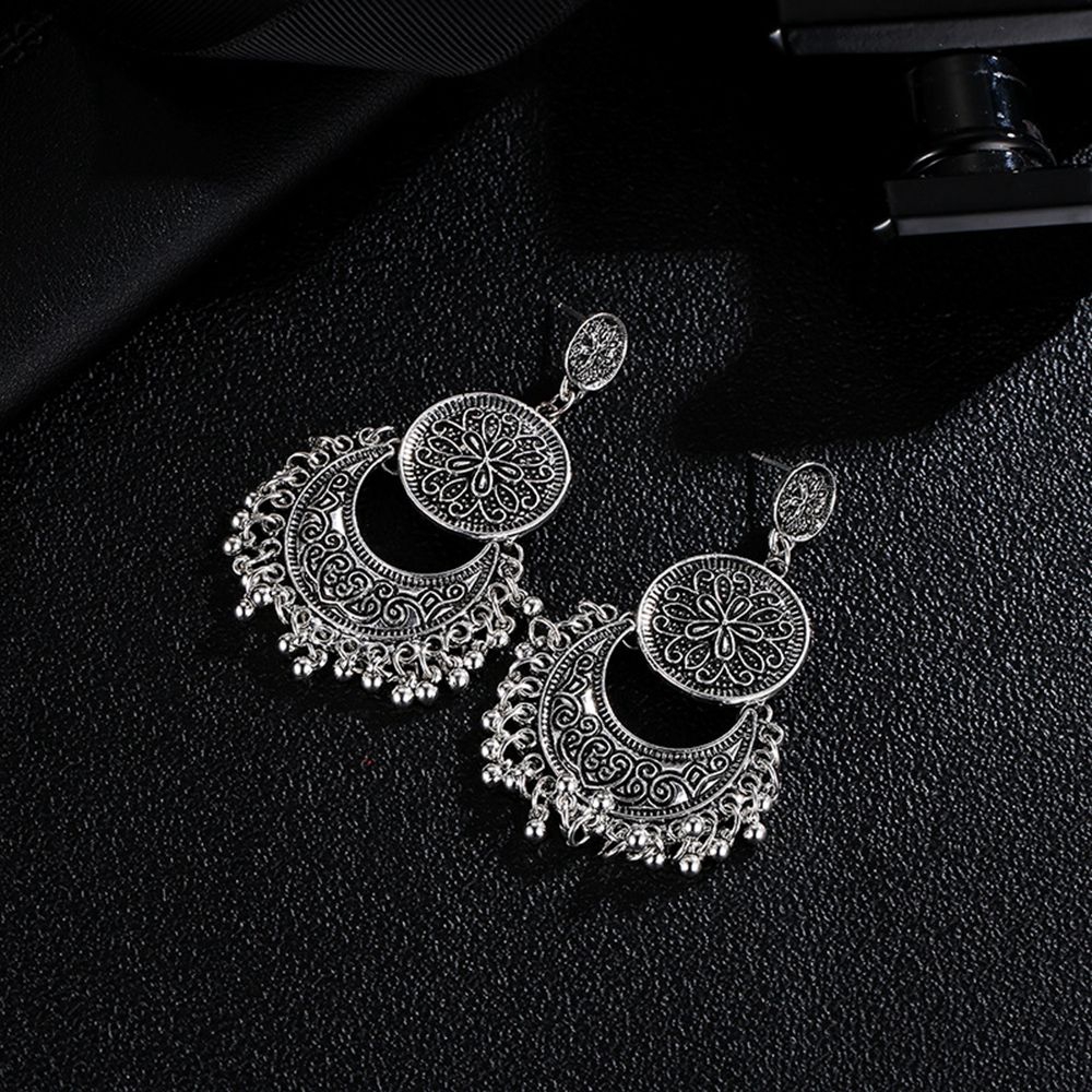 MXGOODS for Women Jewelry Carved Flower Boho Hollow Out  Crescent Drop Earrings