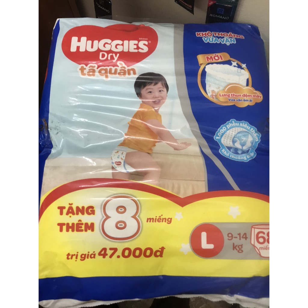 Bỉm - Tã quần Huggies size L 68 miếng (cho bé 9 - 14 kg)tặng 8 miếng