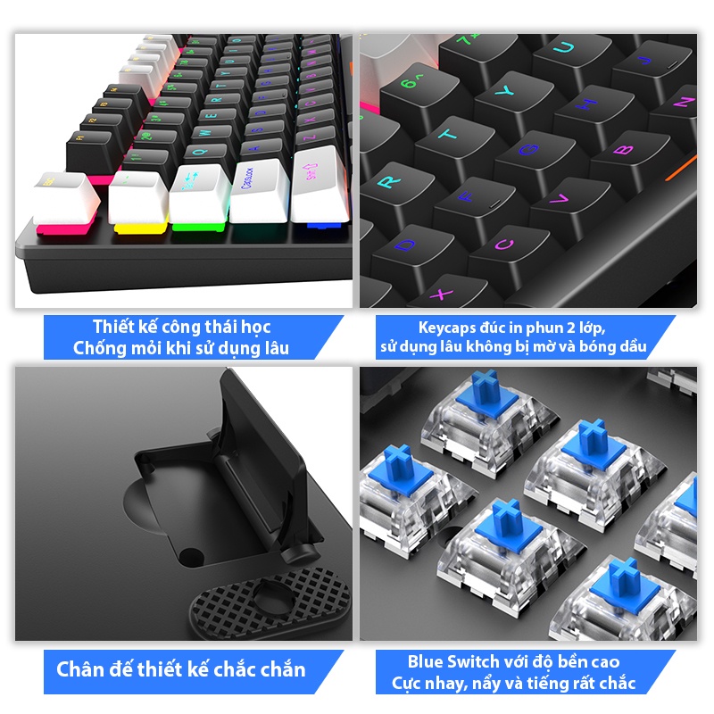 Bàn phím cơ Coputa bàn phím máy tính gaming chơi game laptop TKL Full LED Rainbow K550