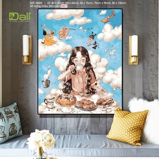 【HOT】CÓ SẴN💥 FREESHIP 💥 Tranh Tô Màu Số Hóa  💥 CAO CẤP 💥 Đã Căng Khung Cô bé uống trà