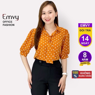 Áo sơ mi nữ tay lỡ, họa tiết chấm bi công sở cao cấp Emvy A7