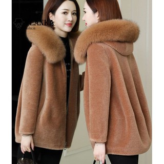 🌸 áo khoác nữ lót lông nhung dáng dài🌸 áo khoác lông thụng siêu xinh có mũ trùm đầu