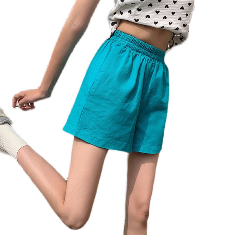 Quần ngắn thể thao IELGY lưng cao ống rộng màu trơn thời trang Hàn Quốc giản dị cho nữ