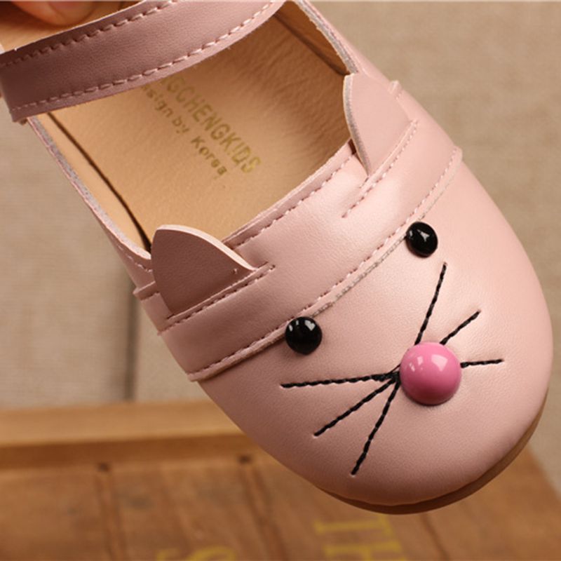 1-6Yrs Black White Fashion Kids Shoes Girls Princess Shoes Dance Party Cartoon Pretty Cat Single Shoe