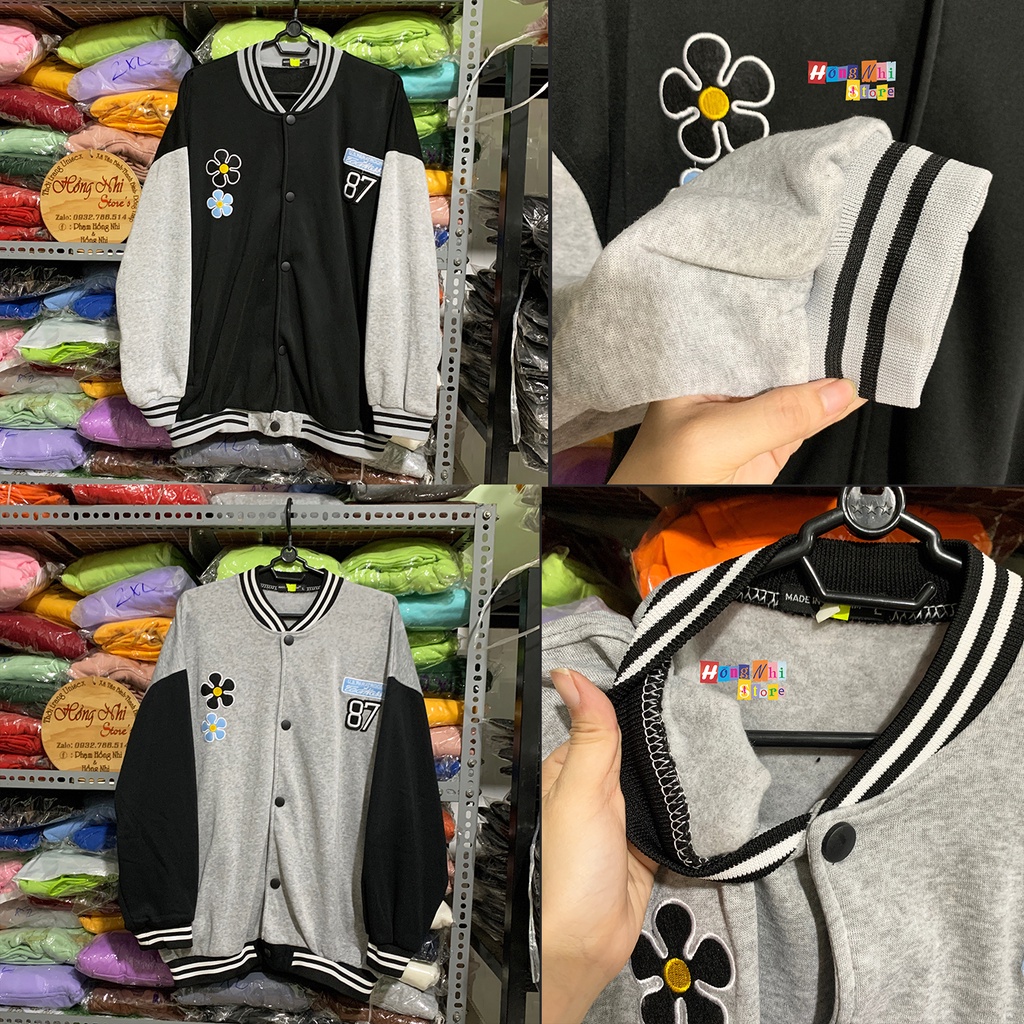 Áo Khoác Bomber Thêu Hoa 87 Viền Cổ Ulzzang Unisex Dáng Rộng Nam Nữ - MM