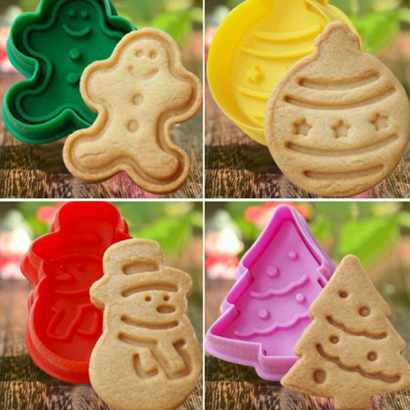 Set 4 Khuôn Nhấn Bánh Cookie Hình Giáng Sinh