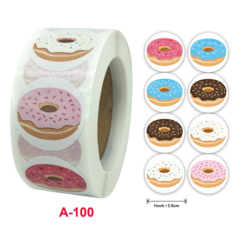 Cuộn 500 tem sticker dán nhãn hình bánh donut