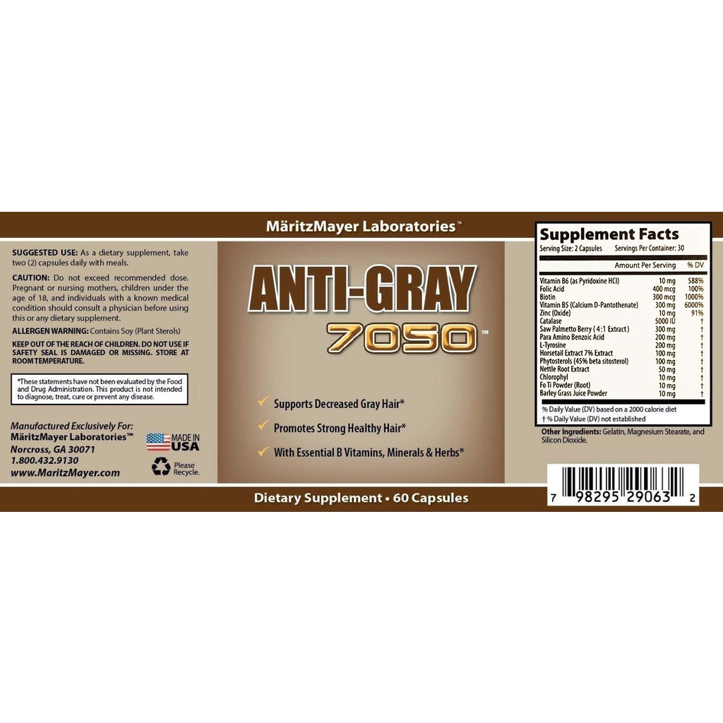 Viên uống ngăn ngừa tóc bạc sớm Anti Gray 7050 hộp 60 viên của Mỹ