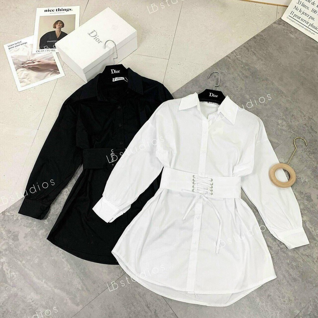 Áo Sơ Mi Kèm Đai Dài Tay Cực Xinh