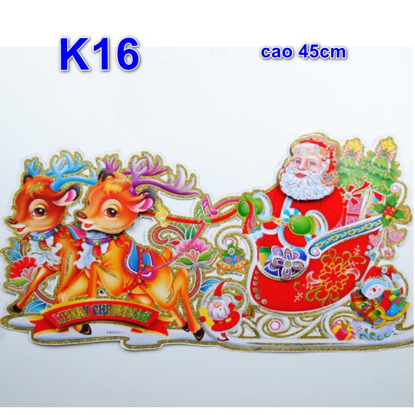 Hình dán đối xứng bộ 2 tấm trang trí noel mẫu xe kéo K16