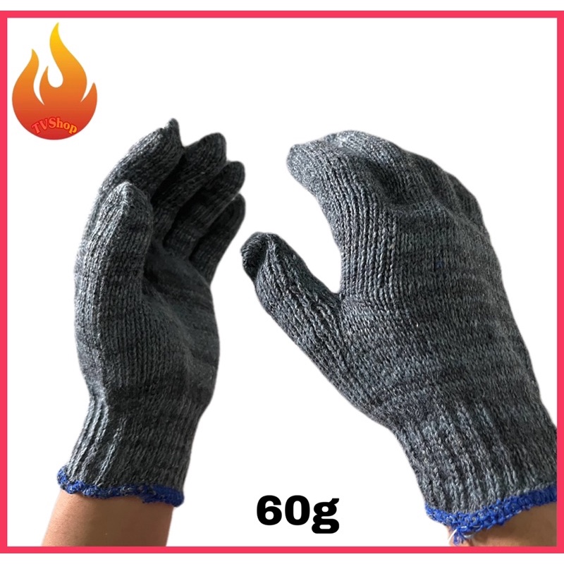 Găng tay bảo hộ lao động sợi len xám dày 60g, găng tay lao động vải