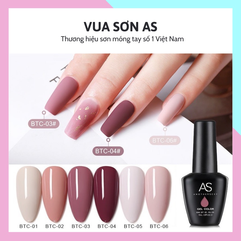 Sơn gel AS móng tay dùng máy hơ tone nude tím hồng vỏ đỗ VUA SƠN AS mã BTC 15ml