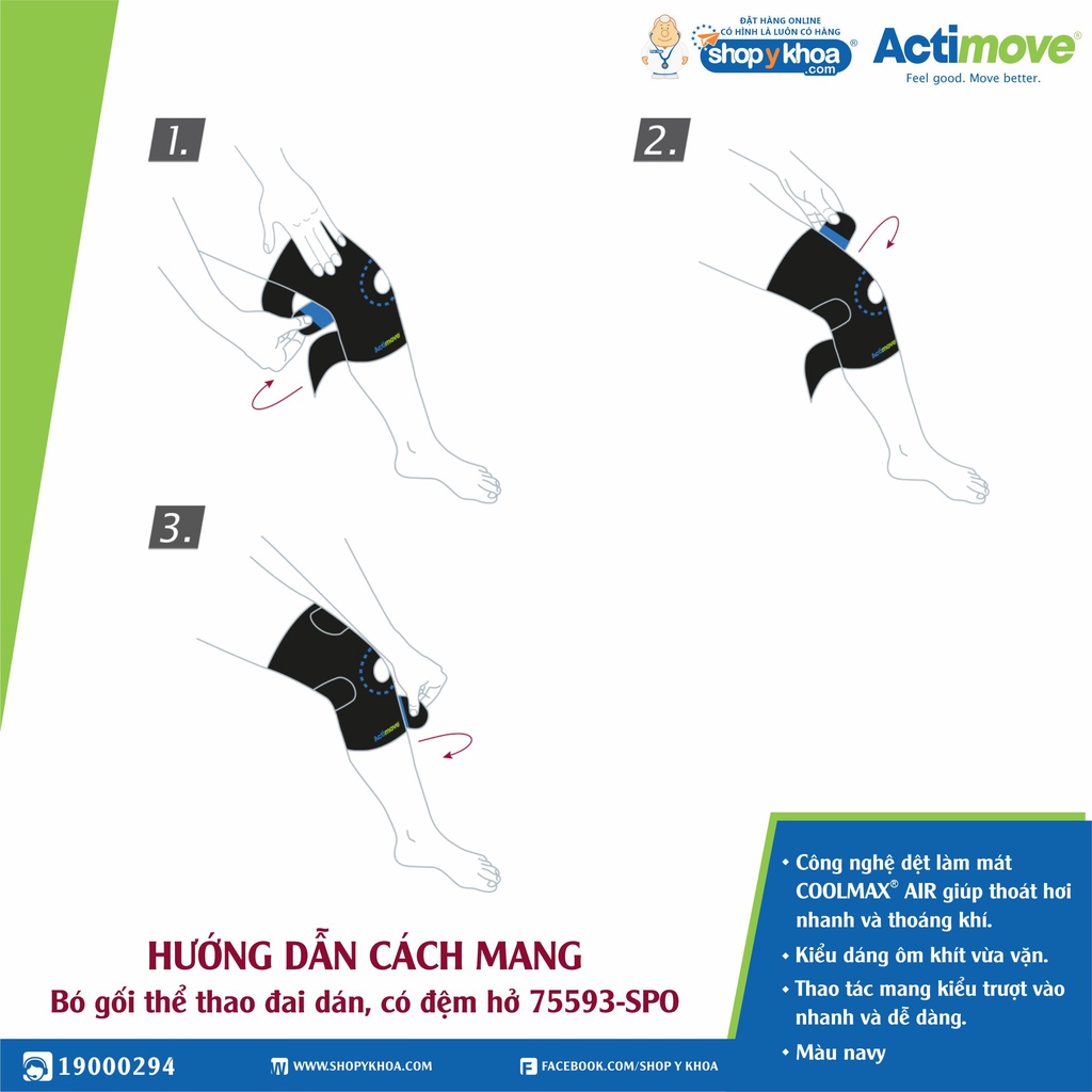 [CÓ QUÀ TẶNG] Bó gối thể thao đai dán, có đệm hở 75593-SPO Actimove Knee Support
