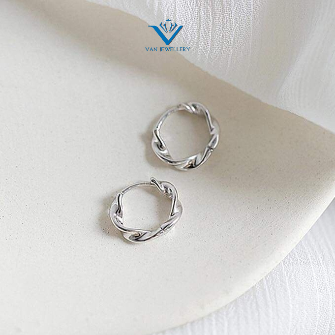 Khuyên tai bạc Khuyên tròn xoắn mẫu bấm 10mm Van Jewelry V10756