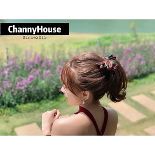 Channyhouse_Kẹp tóc nơ kẻ 2 màu hàng đẹp