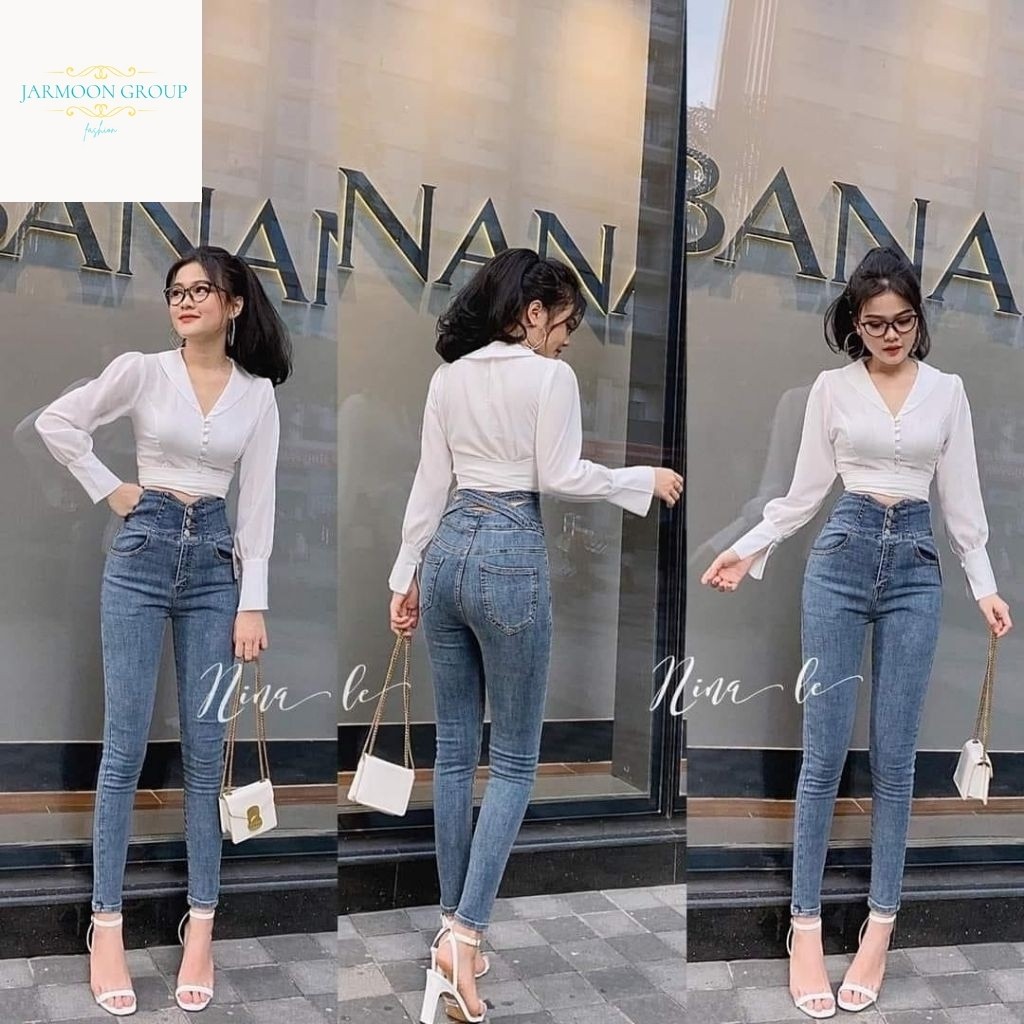 Quần jean Nữ Chất bò AD506JM Quần Bò Nữ Xanh Trơn Lưng Siêu Cao Tôn Dáng Chuẩn Skinny (SIZE26 -  30)