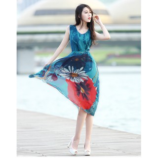 Đầm maxi hoa đi biên