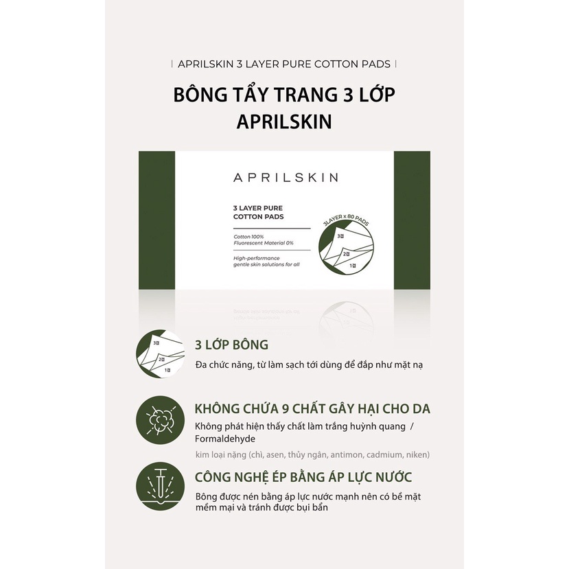 Bông tẩy trang 3 lớp Aprilskin Cotton Pad(80 miếng) _ Aprilskin Chính Hãng