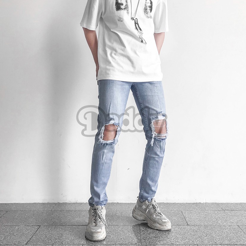 Quần Jean Nam Cao Cấp, Jean Co Dãn Rách Gối [895] Tặng kèm lót giày | BigBuy360 - bigbuy360.vn