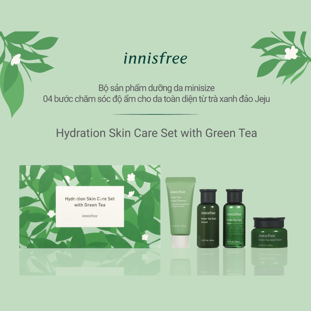 Bộ sản phẩm chăm sóc dưỡng ẩm da innisfree Hydration Skin Care Set with Green Tea 100ml