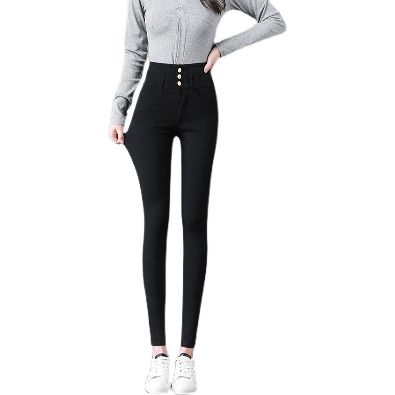 Quần Legging Mỏng Lưng Cao Ôm Eo Cài Nút Có Dây Kéo Phong Cách Xuân Thu