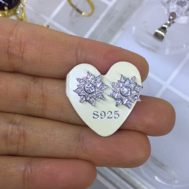 Khuyên tai hoa sen 2 lớp bạc chuẩn mạ vàng trắng (xi kim)