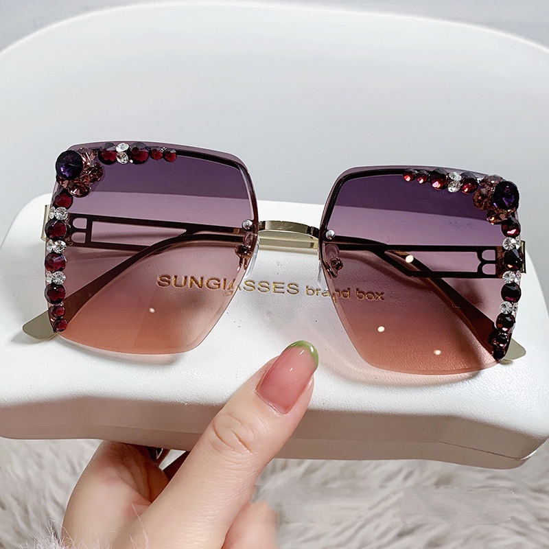 Kính Râm Oversized Không Gọng Đính Kim Cương Giả Tinh Tế Cho Nữ