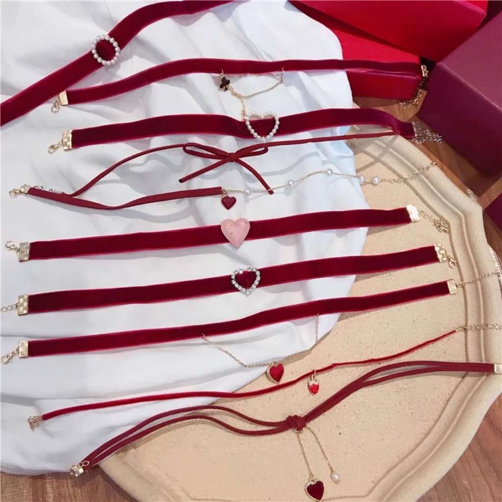 Vòng Cổ choker Dây Nhung Mặt Trái Tim Phong Cách Hàn Quốc Dành Cho Nữ