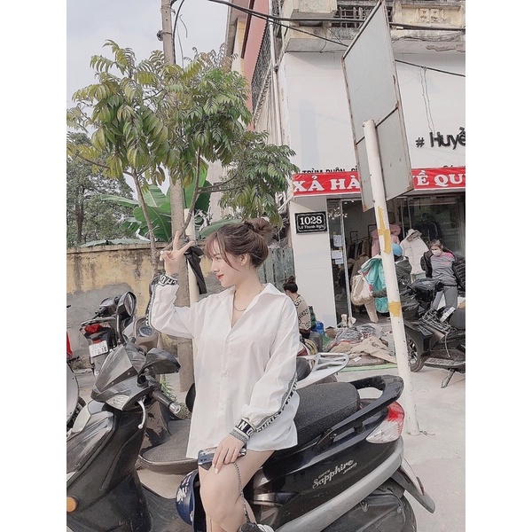 Áo Sơ Mi Sọc Chạy Chữ - Áo Sơ Mi Dài Tay Form Rộng Ulzzang Hottrend
