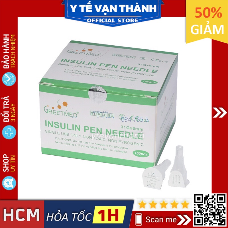 ✅ [HỘP 100 CÂY] Đầu Kim Chích Tiểu Đường (Kim Bánh Ú)- GreetMed 31G, Hoặc Nhãn Hiệu Tương Đương -VT0593