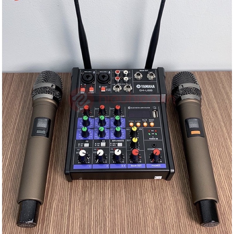 Bàn trộm âm thanh hát karaoke hoặc thu âm Mixer Yamaha G4-USB BLUEOOTH KÈM 2 míc bảo hành 1 năm