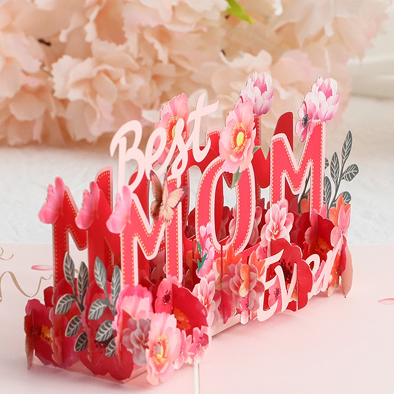 Thiệp Chúc Mừng Ngày Của Mẹ 3D Có Chữ I Love You Mom