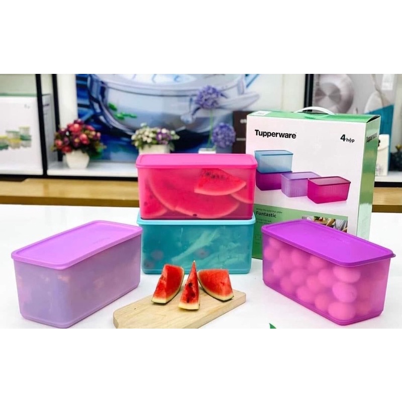 Set 4 hộp ngăn mát Tupperware Funtastic - Hàng chính hãng Tupperware phân phối tại Việt Nam
